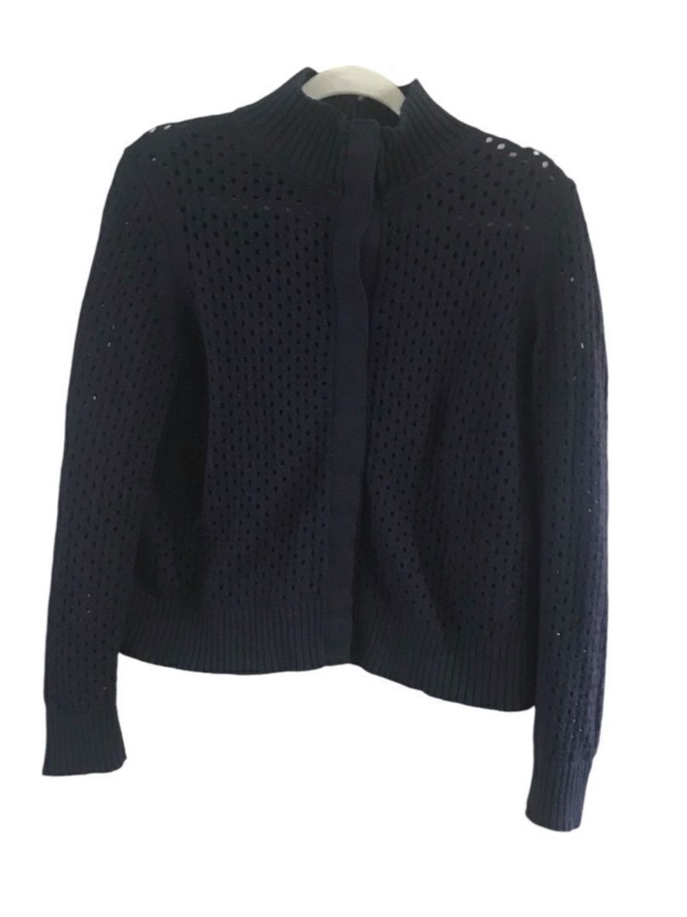Talbots Navy Eyelet Zip-Front Cardigan - Picture 5 of 6